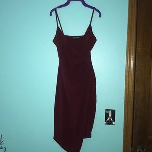 Maroon dress with low side cut